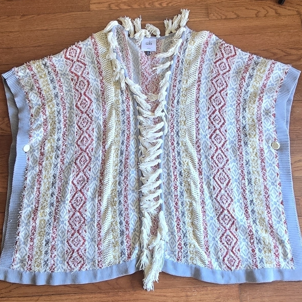 CAbi Siesta Multicolor Fringe Open Front Cardigan Boho Poncho Size XS/S - Picture 7 of 15